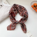 Vintage paisley linen cotton small square scarf in brick red and navy bohemian print - 68*68cm / 18 Double Sided - Geometric Orange