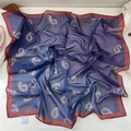 Navy blue silk square scarf with paisley pattern and burgundy border stylish headband - 06Z Floral Paisley Navy