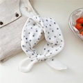 French style white cotton linen neck scarf featuring delicate grey polka dot patterns - Half Circle Black