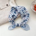 Floral cotton linen scarf featuring blue leaves and red berry pattern in a tied style - Two-tone Berry Leaf White