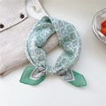 Mint green floral square scarf with retro geometric patterns for hair or neck accessory - Mirror Flower Green