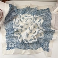 Classic blue paisley square neck scarf in beige with a soft draped texture and clean edges - 10Z Paisley Beige Navy