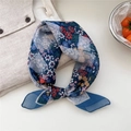 Floral print cotton linen scarf in navy blue with vintage pattern for women neck wear - Floral Cluster Gradient