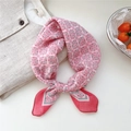 Pink floral cotton linen scarf with geometric flower patterns and a wide border - Mirror Flower Pink
