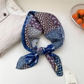 Linen cotton floral square scarf with paisley pattern and patchwork design in navy and brown - 68*68cm / 23 Double Sided - Mixed Floral Blue