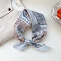 Floral paisley linen-cotton blend square scarf in blue and pink tones for women - Diagonal Stripe Floral Grey