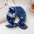 Vintage navy blue floral cotton linen scarf featuring elegant retro pattern and ethnic design - White Border Floral Navy
