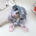 Floral paisley pattern cotton linen small square scarf for women in pink and blue tones - Diagonal Stripe Floral Pink