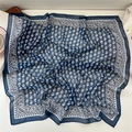 Elegant navy blue and white floral square scarf with bohemian geometric borders - 16Z Sunflower Floral Blue