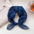 Floral cotton linen square scarf in dark blue with white botanical print and soft texture - Eternal Leaf Navy Blue