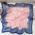Navy blue and white square silk scarf with red floral pattern for hair or bag - 17Z Four Leaf Clover Blue Pink