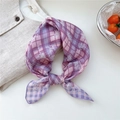French style purple and pink plaid cotton linen neck scarf with white floral patterns - Floral Print Stripe Purple