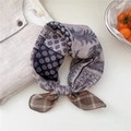 Floral paisley print linen scarf in grey-purple and navy blue with fringe details - 02 Woven Frame Forest Brown