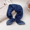 Navy blue cotton linen scarf featuring white floral prints and lightweight breathable fabric - Silk Tree Navy Blue