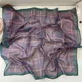Elegant retro plaid square scarf in purple and green chiffon for spring fashion styling - 19Z Purple Plaid Green Border