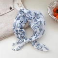 Soft cotton linen square scarf with delicate blue floral print on white fabric - Silk Tree White