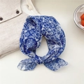 Floral cotton linen scarf in blue and white print with retro vintage design - Wild Grass