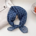 Floral cotton linen scarf in navy blue with vintage geometric dot and flower pattern - Arc Dots Navy Blue