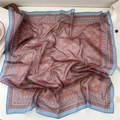 Rust red and blue paisley 100% silk square scarf with geometric border details - 23Z Dotted Paisley Brown Blue