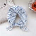 Light blue floral cotton linen scarf with vintage knot design for hair or neck - Arc Dots White