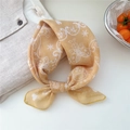 Mustard yellow floral cotton linen scarf with vintage white prints tied in a bow - 07 Heart Star Leaf Yellow