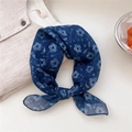 Navy blue floral cotton linen scarf with white flower patterns in a circular knot style - Connected Petals Navy Blue