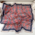 Elegant retro geometric floral silk cotton square scarf in burgundy and navy blue tones - 25Z Rope Medal Floral Red