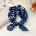 Dark blue cotton linen scarf with white heart and botanical prints tied in a knot - 10 Heart Star Leaf Navy Blue