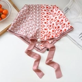 Detail of floral neck scarf with magnetic pearl buckle and pink ribbons on white background - Pearl Buckle - Tulip Patchwork