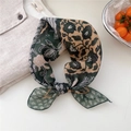 Floral print cotton linen neck scarf with elegant green and beige botanical patterns - 13 Four Leaf Seven Heart Flower Green