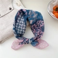 Navy blue and pink floral cotton linen scarf with bohemian print for women - 14 Four Leaf Seven Heart Flower Pink
