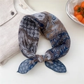 Elegant navy paisley and geometric print neck scarf in soft silk-like fabric finish - 15 Four Leaf Seven Heart Flower Navy