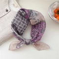 Breathable cotton linen scarf with purple vintage floral print and delicate hand-rolled edges - 17 Four Leaf Seven Heart Flower Khaki