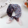 Floral square silk scarf with cherry patterns in navy blue and striped light blue finish - 07 Black Fruit & Stripes