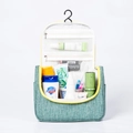 Grande trousse de toilette avec crochet en tissu gris-vert à texture de lin - vert clair