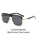 Occhiali da sole squadrati stile aviator con montatura nera, ponte oro e lenti grigie - Montatura Nera Lenti Grigio Nero