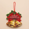 Goldene Weihnachtsglocke Deko mit roter Schleife und Merry Christmas Schriftzug - XG-2 Schleife Doppelglocken