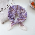 Bohemian floral silk square scarf in purple and brown with geometric pattern - 11 Purple Brown Four Leaf Clover Grid