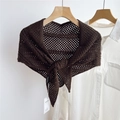 Detailed knit texture of dark coffee hollow crochet shawl with a front tie knot design - 82x82x142cm / Brown