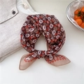 Soft cotton linen square scarf with brown floral rose pattern and vintage print design - 23 Grid Crayon Flower Brown
