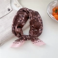 Brown floral cotton linen small square scarf with pink geometric diamond pattern - 24 Small Grid Wind Flower Brown Pink