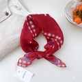Red cotton linen scarf with blue paisley pattern and white grid print for women - Red Woven Grid Border