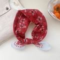 Floral cotton linen scarf in red and white floral pattern used as a decorative headband - 25 Small Grid Wind Flower Red Blue
