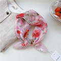 Pink floral cotton linen scarf with red rose pattern and delicate stitched edges - Peony Pink