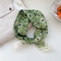 Floral green cotton linen scarf with soft flower patterns and beige diamond border design - 28 Small Grid Wind Flower Green Beige