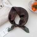 Retro paisley square scarf in dark green and brown cotton blend for women - Brown Triple Heart Border
