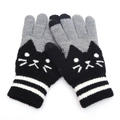 Winter gebreide handschoenen met kattenpatroon en touchfunctie voor dames in zwart grijs - Eén maat / Zwart
