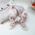 Retro floral cotton-silk square scarf in beige and brown with elegant polka dot patterns - 18 Beige Double Leaf Strawberry