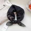 Retro black paisley pattern square scarf tied on a beige cotton linen shirt background - Black Triple Heart Border