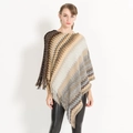 Poncho d'automne pour femmes avec motif zigzag tricoté et finitions à franges - 85x80cm / Kaki